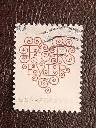 US Scott # 4956; used (49c) forever Love stamp from 2015; VF/XF centering