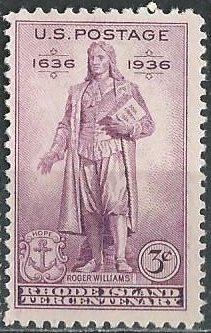 US 777 (mlh) 3¢ Rhode Island tercentenary - Roger Williams (1936)