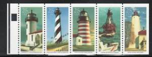 ALLY'S STAMPS US Scott #2474a 25c Lighthouses Booklet Pane [5] MNH [BP-44b]