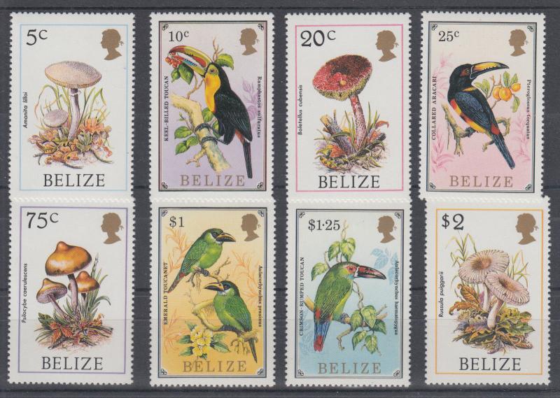 Belize Sc 782/850 MNH. 1985 Royal Visit + 1986 Birds & Fungi, 2 complete sets VF 