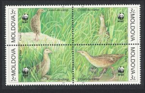 Moldova Birds WWF Corncrake 4v Block of 4 2001 MNH SC#370 a-d SG#382-385