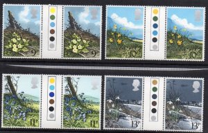 1979 Spring Flowers Set of 4 in Unfolded Traffic Light Gutter Pairs Superb U/M