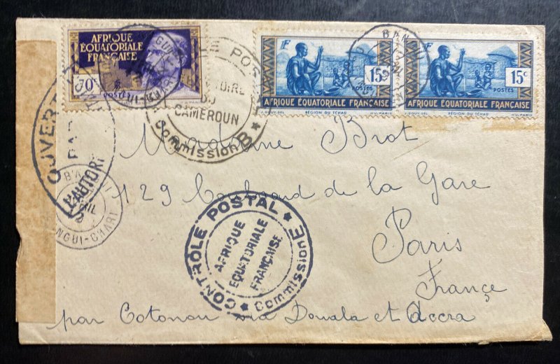 1942 Bangui French Ecuatorial Africa Censored Cover To Paris Francs 