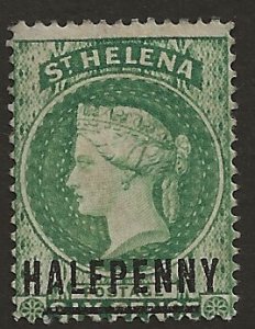 St Helena 33  1884   half penny OP on 6 p  fine mint hinged