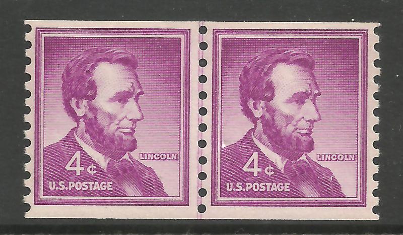 #1058 Lincoln Coil Joint Line Pair Mint NH