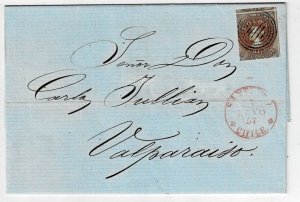 Chile 1857 Santiago cancel in red on internal cover, Scott 8