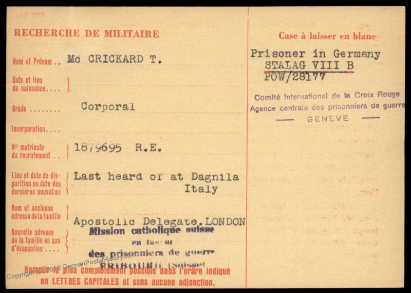 UK 1944 Italy DAGNALIA Germany POW Camp OFLAG VII Red Cross Cover Catholic 89657