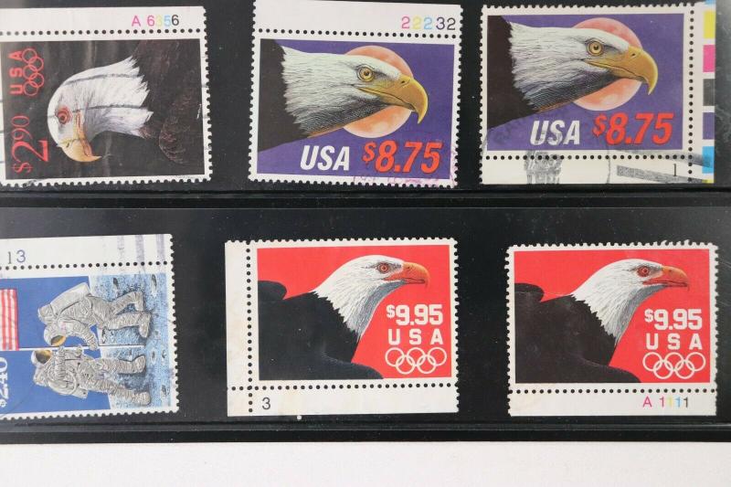 US High denomination priority postage lot 12 $1 $2 $5 used plate # singles eagle