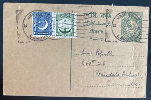 1955 Lahore Pakistan Technical Services Stationery Postcard Cover To Canada