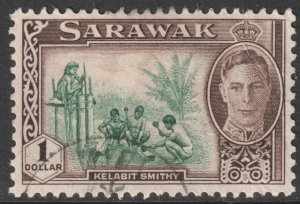 Sarawak Scott 192 - SG183, 1950 George VI $1 used