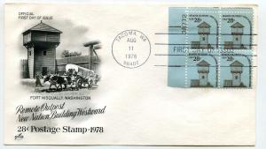 1604 28c Remote Outpost Fort Nisqually ArtCraft plate block, FDC