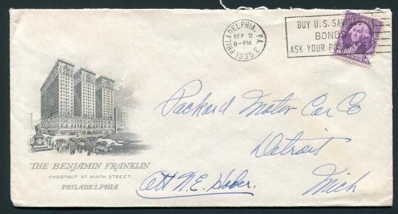 1935 The Benjamin Franklin Hotel Philadelphia,PA to Packard Motor Car Co Detroit