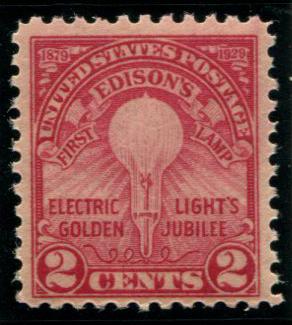 654 US 2c Electric Light Jubilee, MNH cv $1