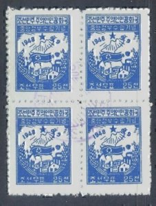 N. Korea 1948 N. Korean Flags (25ch blue, B/4) F. Used CV$26