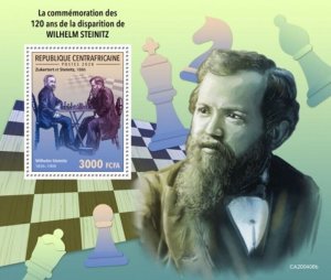 Central Africa - 2020 Wilhelm Steinitz - Stamp Souvenir Sheet - CA200406b