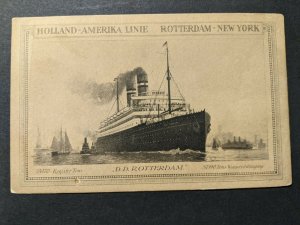 Dutch Passenger Ship DD ROTTERDAM Naval Cover 1921 Postcard PAQUEBOT FRANCE 