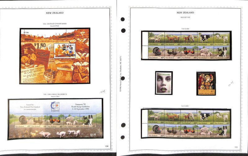 New Zealand Stamp Collection on 12 Minkus Specialty Pages Mint NH, 1995-1996