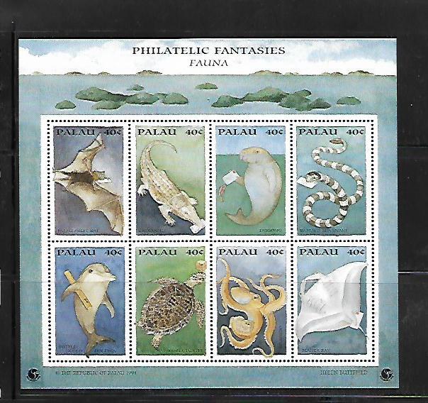 PALAU, 335, MNH, SHEET OF 8, FAUNA