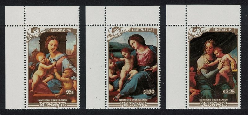 Penrhyn Paintings by Raphael Christmas 3v Corners 1987 MNH SC#354-356