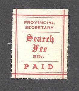 Canada VAN DAM MS6 50c PROVINCIAL SECRETARY SEARCH FEE MINT BS23794