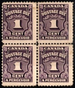 1934 Canada Scott #- J11 1 Cent Postage Due Block/4 Unused