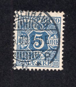 Denmark 1907 5o blue Newspaper, Scott P2 used, value = $15.00