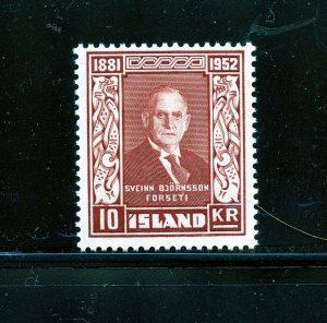 Iceland #277 (I868) Hi Value 10 k brown, Sveinn Bjornsson, M,Trace, FVF