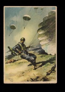 Italy WWII Paratroopers Parachutists Battle Scene 1943 Postcard u