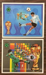 (BJ Stamps) LIBYA, #1020-1021, Imperf souvenir sheets, soccer. MNH. CV $35.00