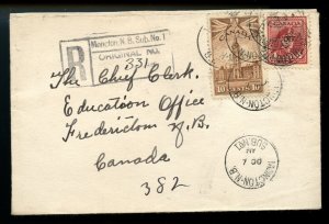 ?MONCTON SUB No. 1, N.B. Registration handstamp 1943 War Issue cover Canada