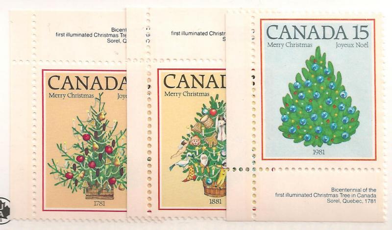 Canada: #900 901 902 15c Christmas Trees Margin Mint NH