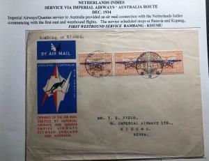 1934 Rambag Netherlands Indies First Flight  Cover FFC To Kisumu Kenya