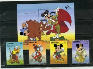 LESOTHO 1992 WALT DISNEY STAMP EXPO GRANADA'92 SET OF 4 STAMPS & S/S MNH