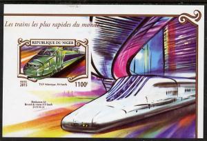 Niger Republic 2015 High Speed Trains #1 imperf deluxe sh...