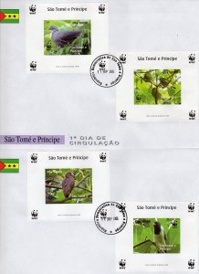 Sao Tome and Principe 2005 WWF/Birds 4 S/S Plain  Border IMPERFORATED 2 FDC