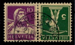 SWITZERLAND, TETE-BECHE STAMPS 10 Tell father 5 Tell boy lilac/green, grilled...