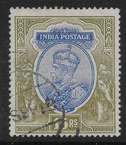 INDIA SG190 1913 15r BLUE & OLIVE USED