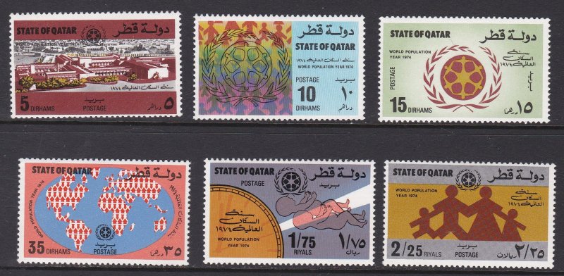 Qatar # 390-395, World Population Year, Some Mount Glazing, 1/3 Cat.