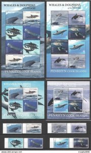 2020 Penrhyn Whales & Dolphins !! Sale Marine Life 2Sh+2Kb+Full Set ** Nw719-24