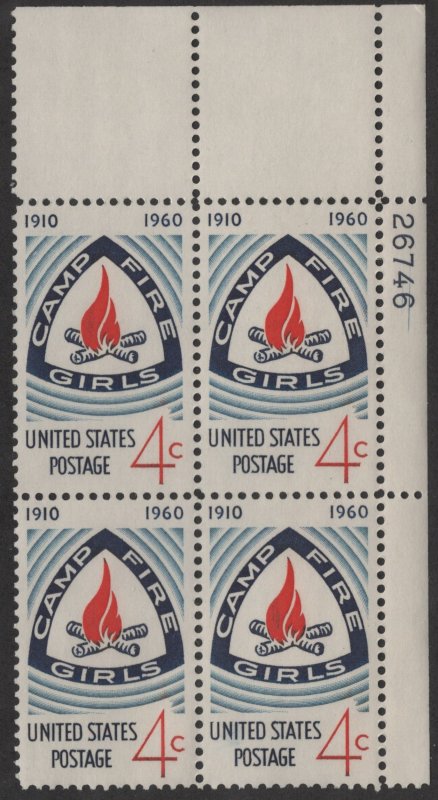 SC#1167 4¢ Camp Fire Girls Issue Plate Block: UR #26746 (1960) MNH