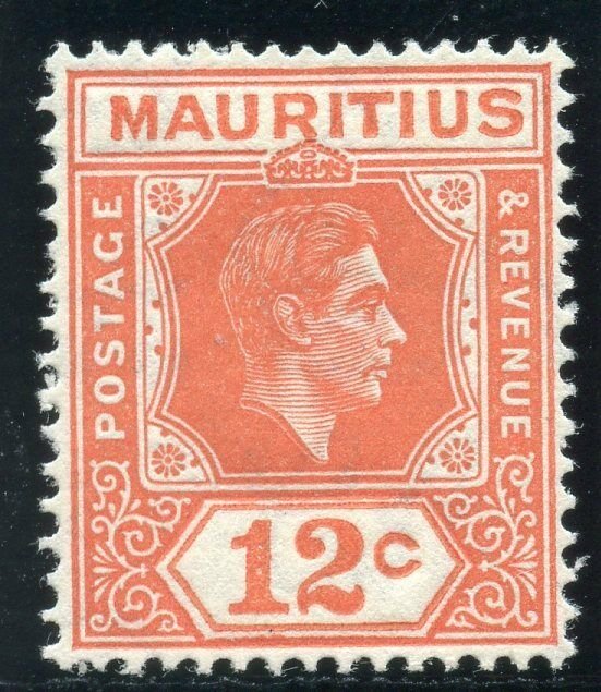 Mauritius 1942 KGVI 12c salmon (p15x14) MLH. SG 257b. Sc 216a.