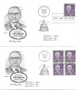 #1170, 4c Walter F. George, Artmaster, single/block of 4