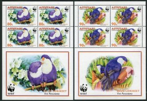 Aitutaki 533-536 sheets/4, MNH. WWF 2002. Blue lorikeets.