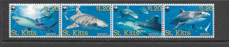 FISH - ST KITTS #678 (B)  TIGER SHARKS  WWF  MNH