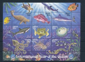 [36673] Liberia 1998 Marine life fish octopus shark UNESCO Miniature Sheet MNH