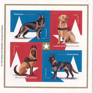 U.S. Forever Military Working Dogs Sc #5405-09 (Scratches/top), 60c, (S19214)