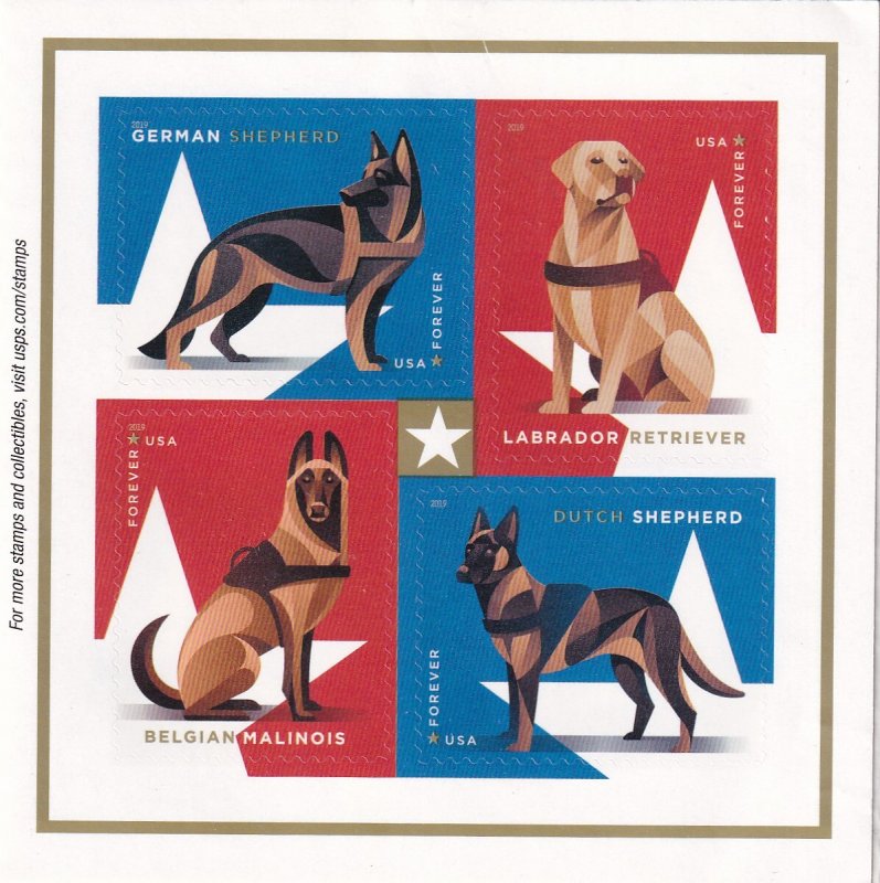 U.S. Forever Military Working Dogs Sc #5405-09 (Scratches/top), 60c, (S19214)