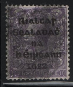 Ireland 1922 used Sc 4 3p KGV, violet, black overprint 15 x 17.5mm