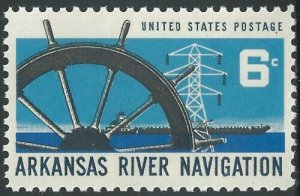 1968 Arkansas River Navigation Single 6c Postage Stamp, Sc# 1358, MNH, OG
