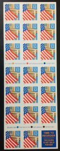 United States #2920a 32¢ Flag over Porch. Booklet pane of 20. Lg. date. MNH